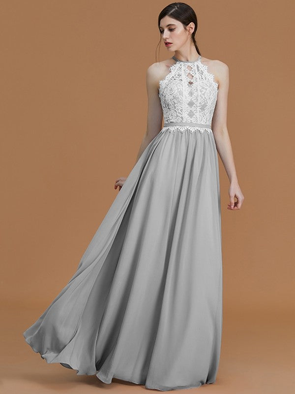 Charming Halter Sleeveless Lace Chiffon Bridesmaid Dresses