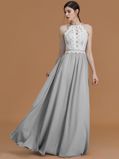 Charming Halter Sleeveless Lace Chiffon Bridesmaid Dresses