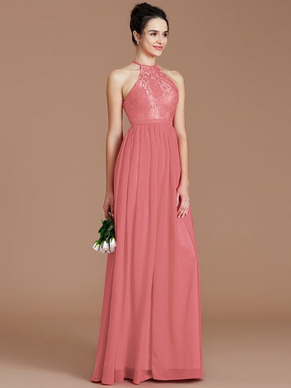 Charming Halter Sleeveless Lace Chiffon Bridesmaid Dresses