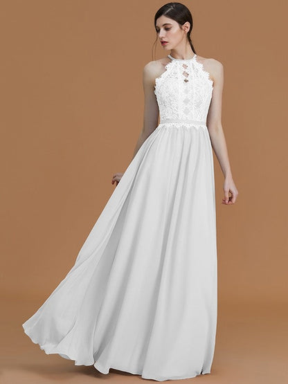 Charming Halter Sleeveless Lace Chiffon Bridesmaid Dresses