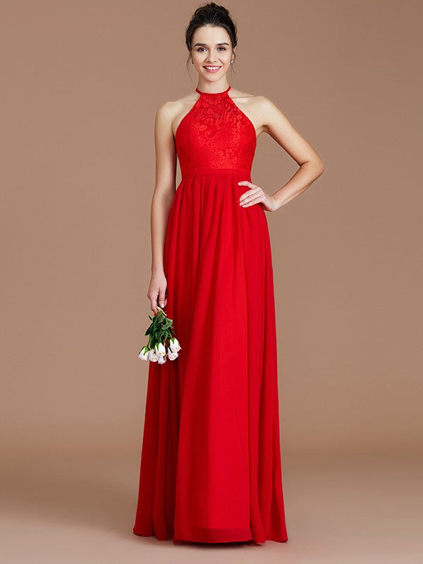 Charming Halter Sleeveless Lace Chiffon Bridesmaid Dresses