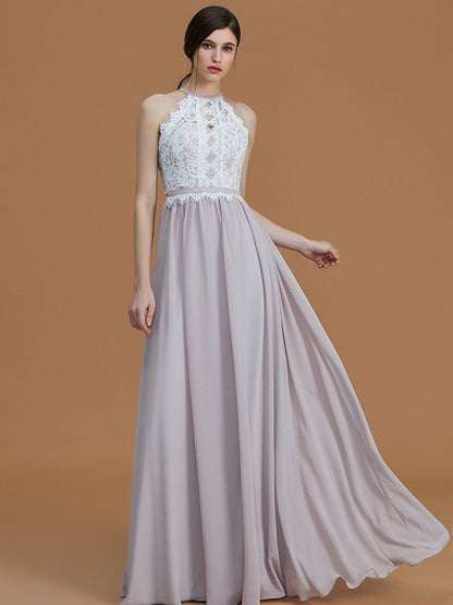 Charming Halter Sleeveless Lace Chiffon Bridesmaid Dresses