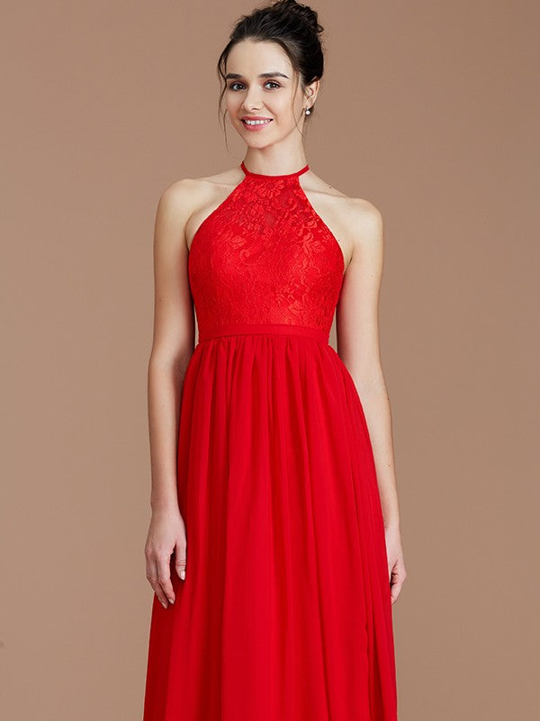 Charming Halter Sleeveless Lace Chiffon Bridesmaid Dresses