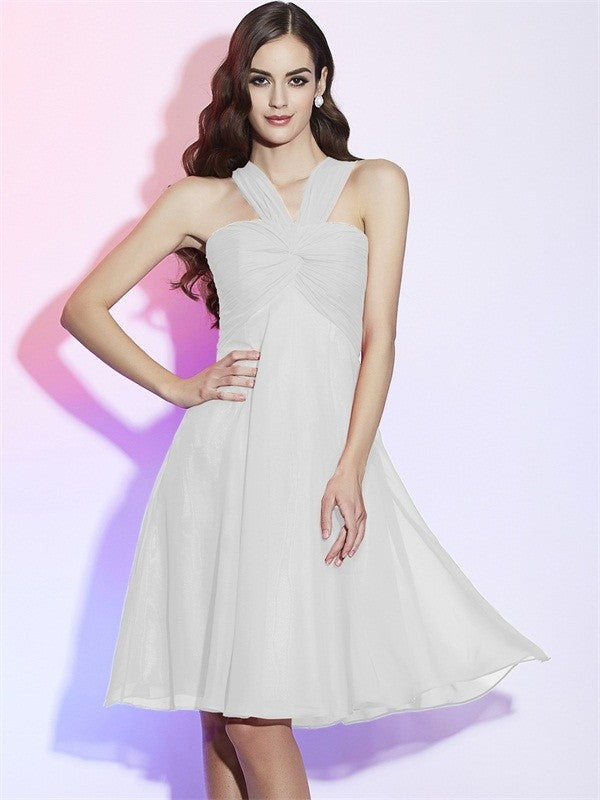 Charming Halter Sleeveless Pleats Short Chiffon Bridesmaid Dresses