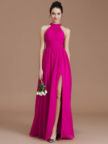 Charming Halter Sleeveless Ruched Chiffon Bridesmaid Dresses