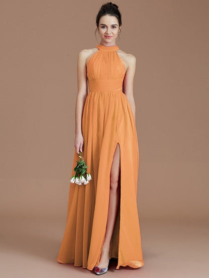 Charming Halter Sleeveless Ruched Chiffon Bridesmaid Dresses