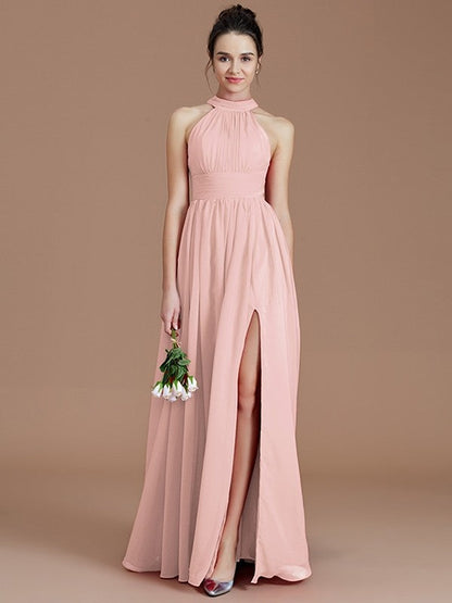 Charming Halter Sleeveless Ruched Chiffon Bridesmaid Dresses