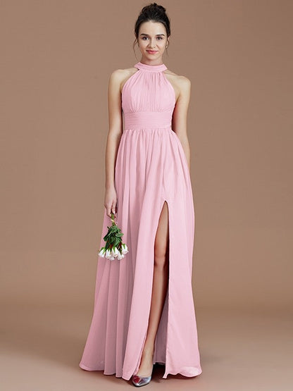 Charming Halter Sleeveless Ruched Chiffon Bridesmaid Dresses