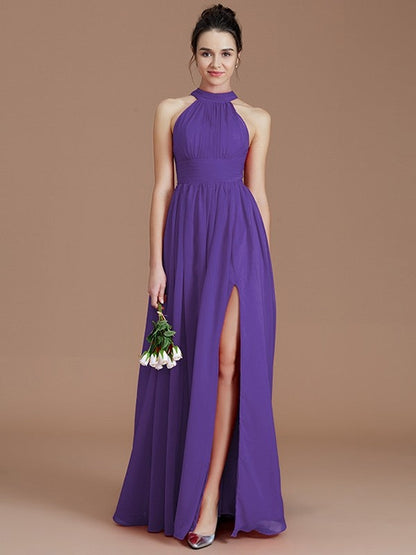 Charming Halter Sleeveless Ruched Chiffon Bridesmaid Dresses