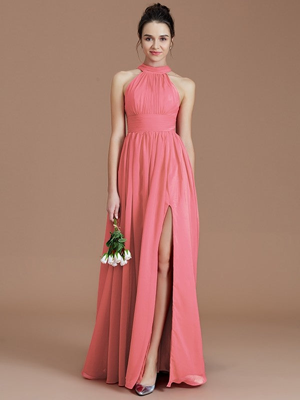 Charming Halter Sleeveless Ruched Chiffon Bridesmaid Dresses