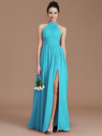 Charming Halter Sleeveless Ruched Chiffon Bridesmaid Dresses