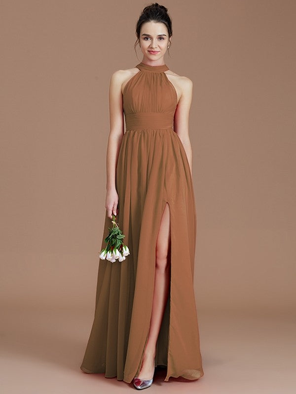 Charming Halter Sleeveless Ruched Chiffon Bridesmaid Dresses