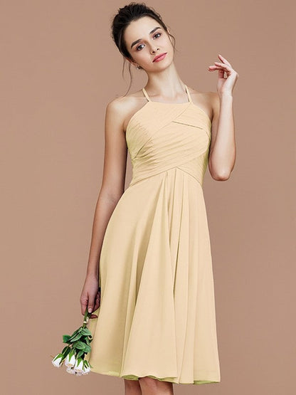 Charming Halter Sleeveless Ruched Short/Mini Chiffon Bridesmaid Dresses