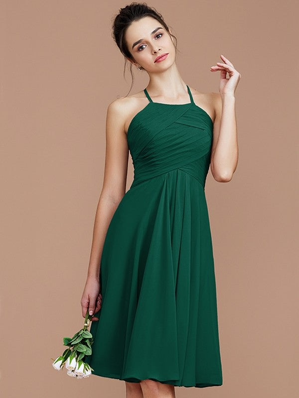 Charming Halter Sleeveless Ruched Short/Mini Chiffon Bridesmaid Dresses