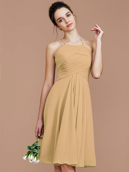 Charming Halter Sleeveless Ruched Short/Mini Chiffon Bridesmaid Dresses