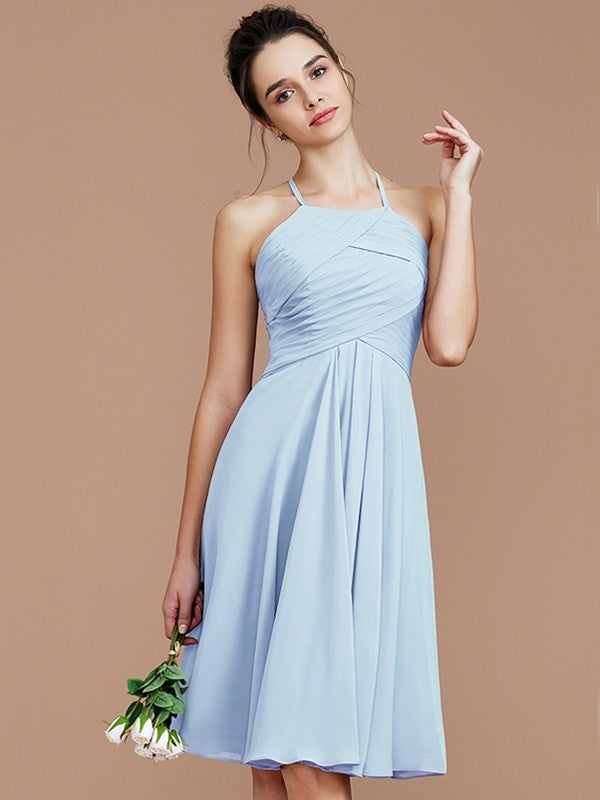 Charming Halter Sleeveless Ruched Short/Mini Chiffon Bridesmaid Dresses