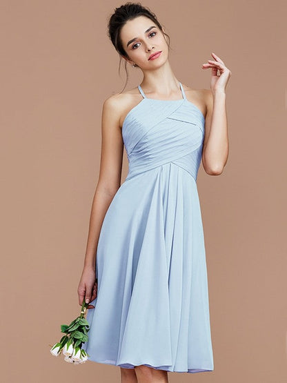 Charming Halter Sleeveless Ruched Short/Mini Chiffon Bridesmaid Dresses