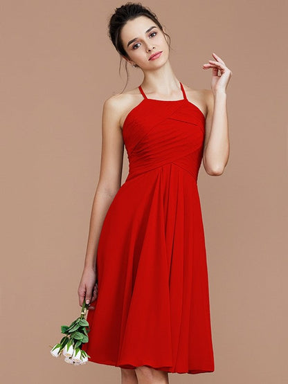 Charming Halter Sleeveless Ruched Short/Mini Chiffon Bridesmaid Dresses