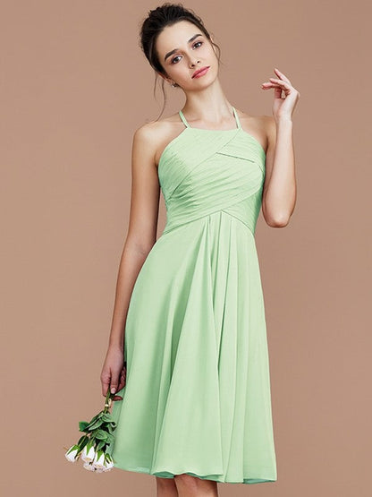 Charming Halter Sleeveless Ruched Short/Mini Chiffon Bridesmaid Dresses