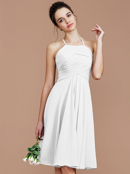 Charming Halter Sleeveless Ruched Short/Mini Chiffon Bridesmaid Dresses