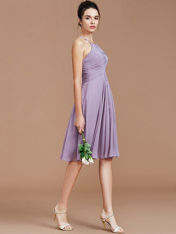 Charming Halter Sleeveless Ruched Short/Mini Chiffon Bridesmaid Dresses