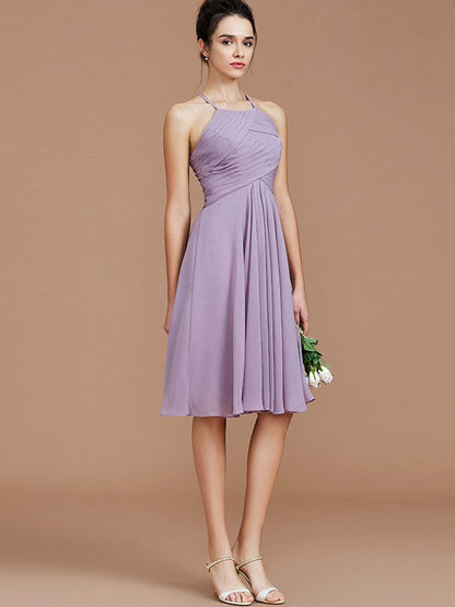 Charming Halter Sleeveless Ruched Short/Mini Chiffon Bridesmaid Dresses