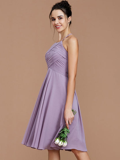 Charming Halter Sleeveless Ruched Short/Mini Chiffon Bridesmaid Dresses