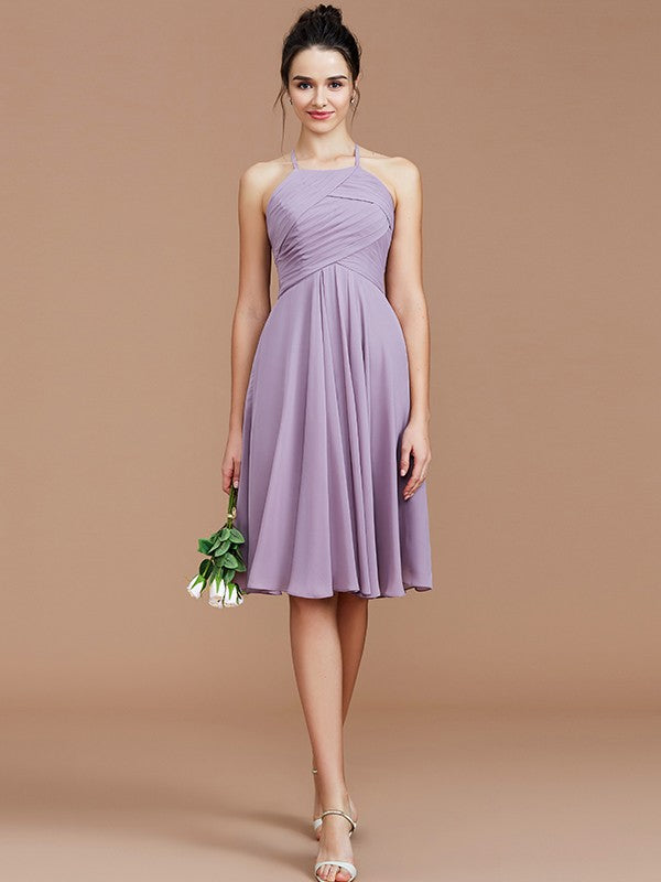 Charming Halter Sleeveless Ruched Short/Mini Chiffon Bridesmaid Dresses