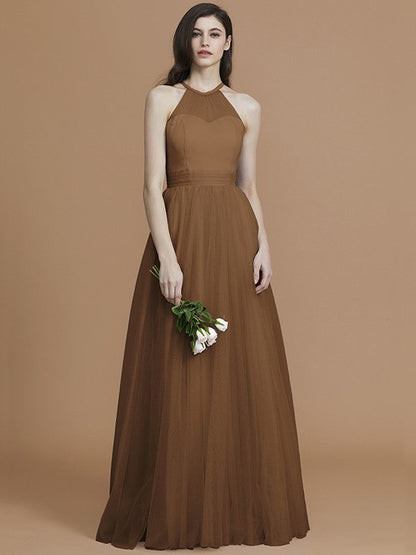 Charming Halter Sleeveless Ruffles Tulle Bridesmaid Dresses