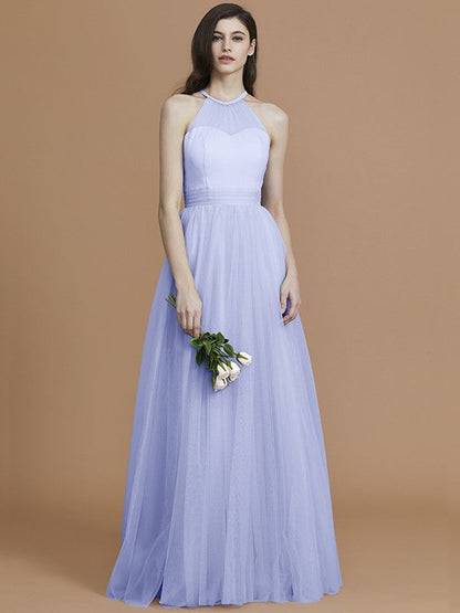 Charming Halter Sleeveless Ruffles Tulle Bridesmaid Dresses