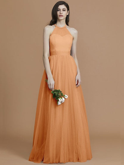 Charming Halter Sleeveless Ruffles Tulle Bridesmaid Dresses