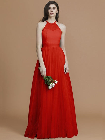 Charming Halter Sleeveless Ruffles Tulle Bridesmaid Dresses