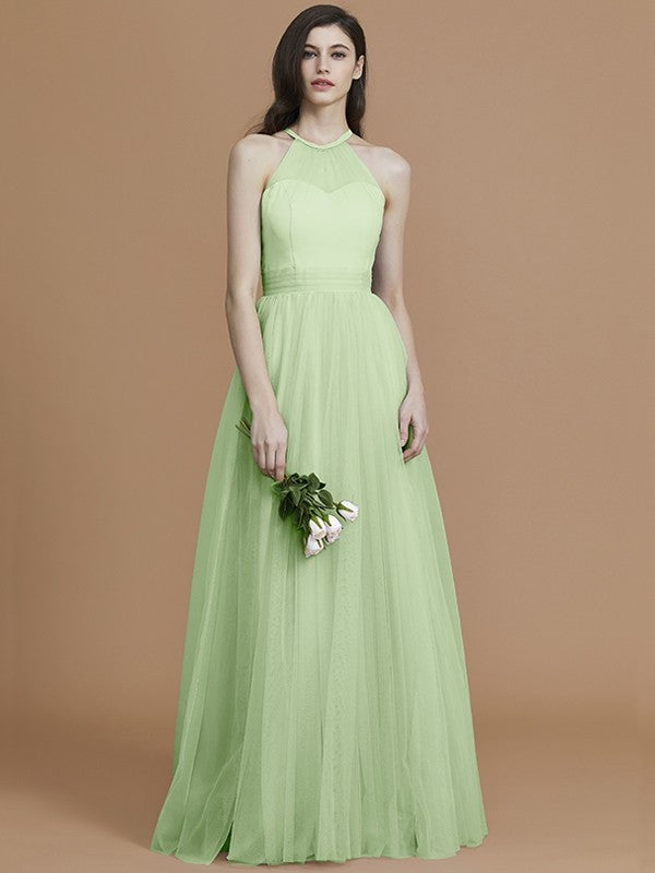 Charming Halter Sleeveless Ruffles Tulle Bridesmaid Dresses