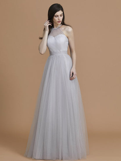 Charming Halter Sleeveless Ruffles Tulle Bridesmaid Dresses