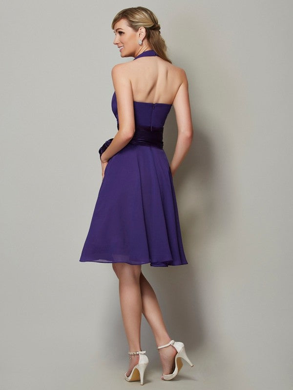 Charming Halter Sleeveless Short Chiffon Bridesmaid Dresses