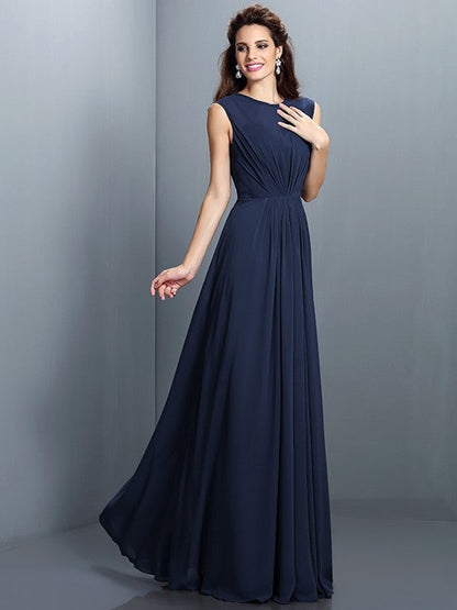 Charming High Neck Pleats Sleeveless Long Chiffon Bridesmaid Dresses