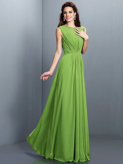 Charming High Neck Pleats Sleeveless Long Chiffon Bridesmaid Dresses