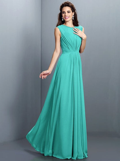 Charming High Neck Pleats Sleeveless Long Chiffon Bridesmaid Dresses