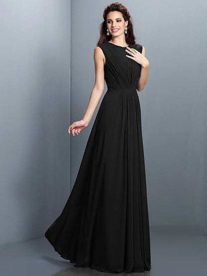 Charming High Neck Pleats Sleeveless Long Chiffon Bridesmaid Dresses