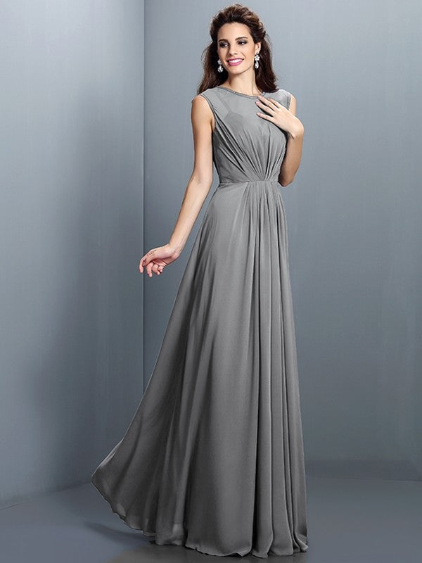 Charming High Neck Pleats Sleeveless Long Chiffon Bridesmaid Dresses