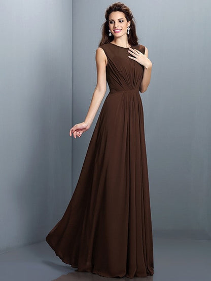 Charming High Neck Pleats Sleeveless Long Chiffon Bridesmaid Dresses