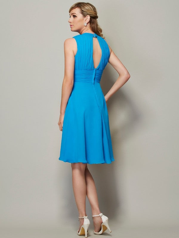 Charming High Neck Sleeveless Pleats Short Chiffon Bridesmaid Dresses