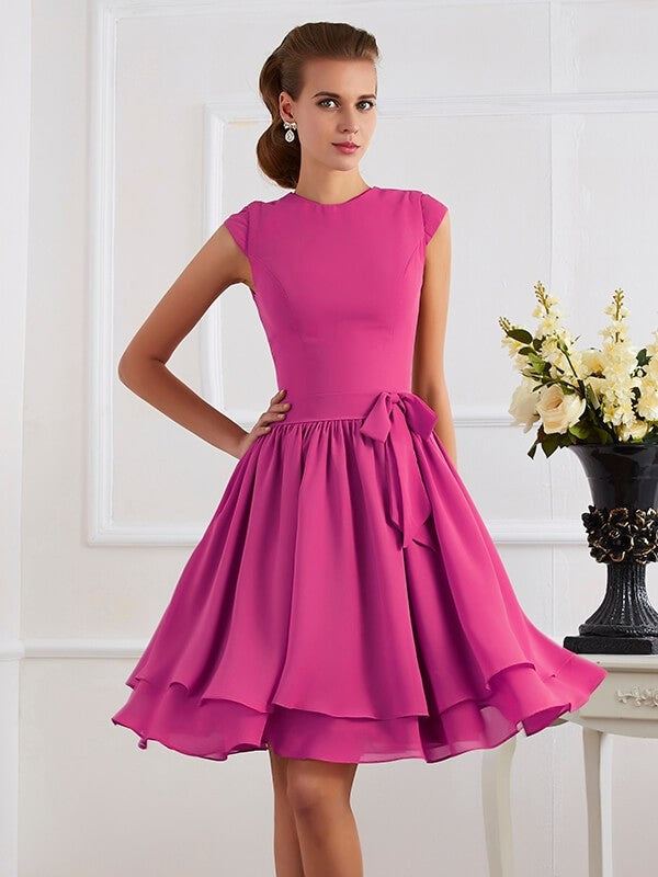 Charming High Neck Sleeveless Sash/Ribbon/Belt Short Chiffon Bridesmaid Dresses