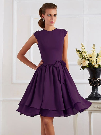 Charming High Neck Sleeveless Sash/Ribbon/Belt Short Chiffon Bridesmaid Dresses