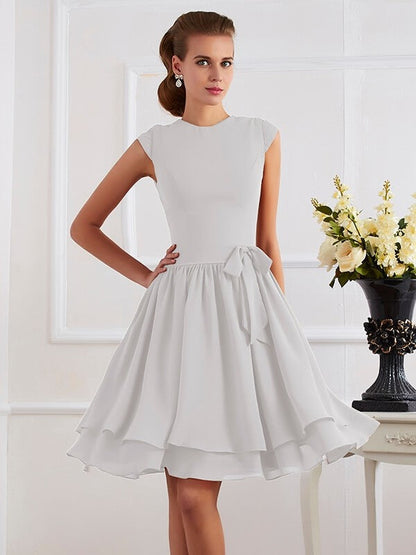 Charming High Neck Sleeveless Sash/Ribbon/Belt Short Chiffon Bridesmaid Dresses