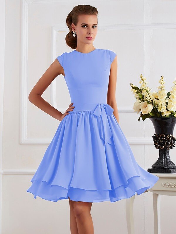 Charming High Neck Sleeveless Sash/Ribbon/Belt Short Chiffon Bridesmaid Dresses