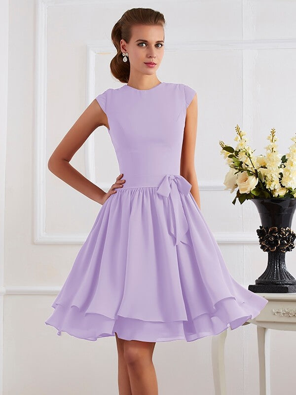 Charming High Neck Sleeveless Sash/Ribbon/Belt Short Chiffon Bridesmaid Dresses