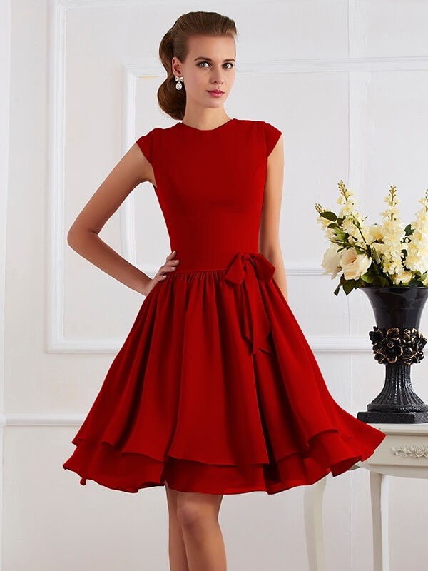 Charming High Neck Sleeveless Sash/Ribbon/Belt Short Chiffon Bridesmaid Dresses