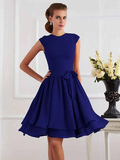 Charming High Neck Sleeveless Sash/Ribbon/Belt Short Chiffon Bridesmaid Dresses