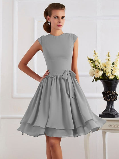 Charming High Neck Sleeveless Sash/Ribbon/Belt Short Chiffon Bridesmaid Dresses